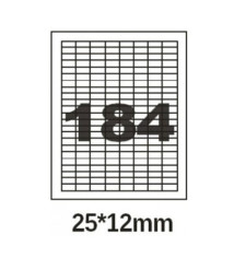 Etichete autoadezive A4, 100 foi, 184 buc, 25*12 mm